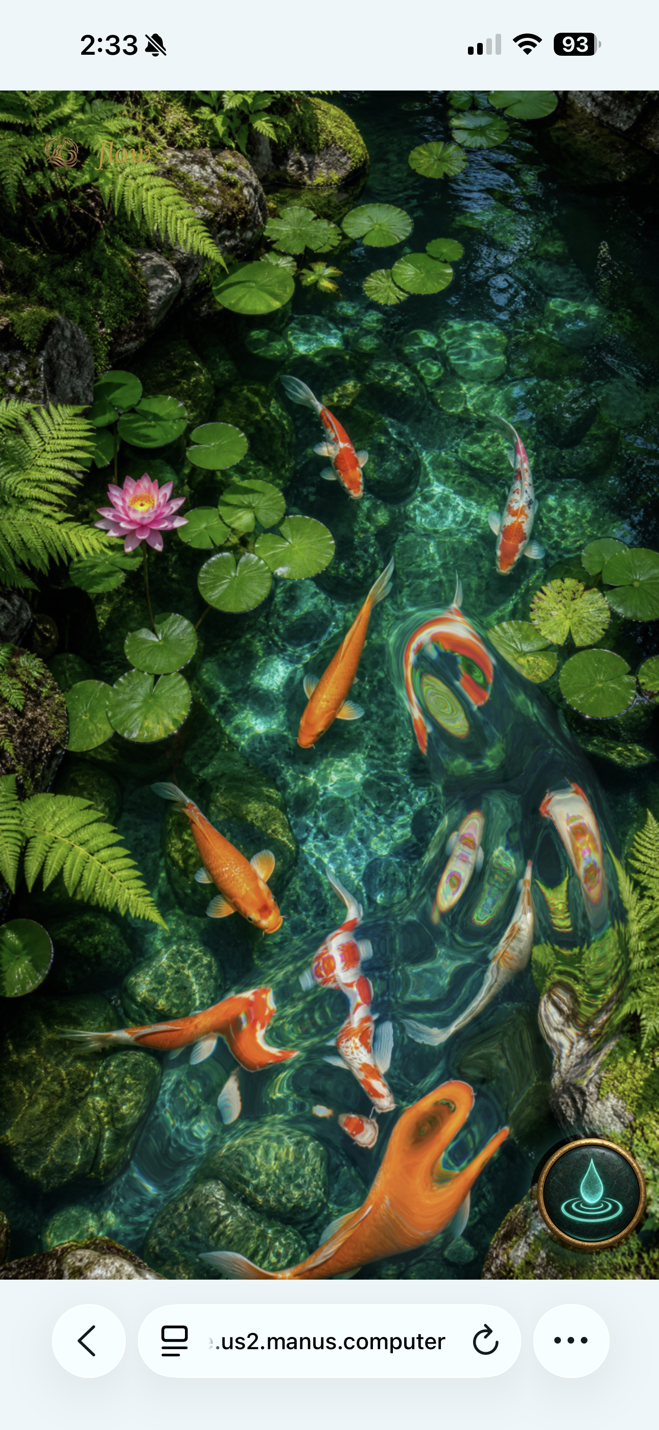 Teal koi pond in the Flow app